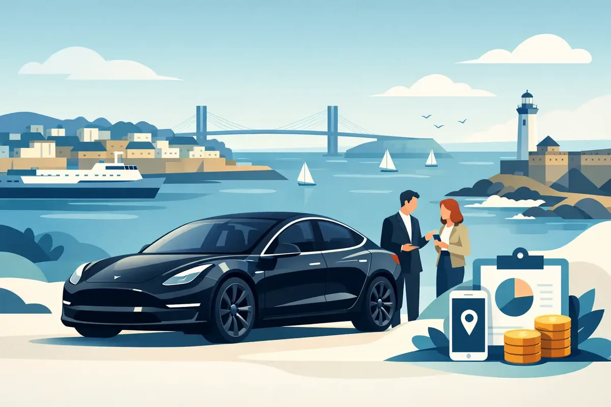 Сколько стоит VTC в Бресте — чёрная Tesla Model 3 у рейда Бреста